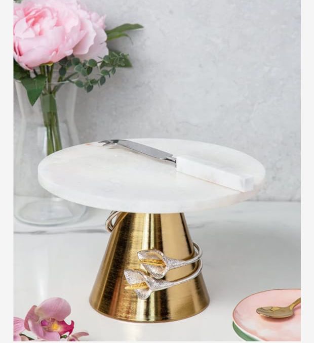 Marble Tulip Cake Stand with Knife