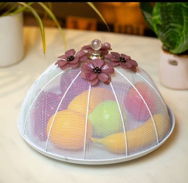 Net Basket White Mauve Flowerr