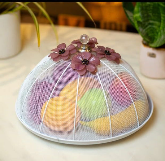 Net Basket White Mauve Flowerr